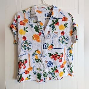 Jane and Delancey Summer Produce Colourful Button Down Size L